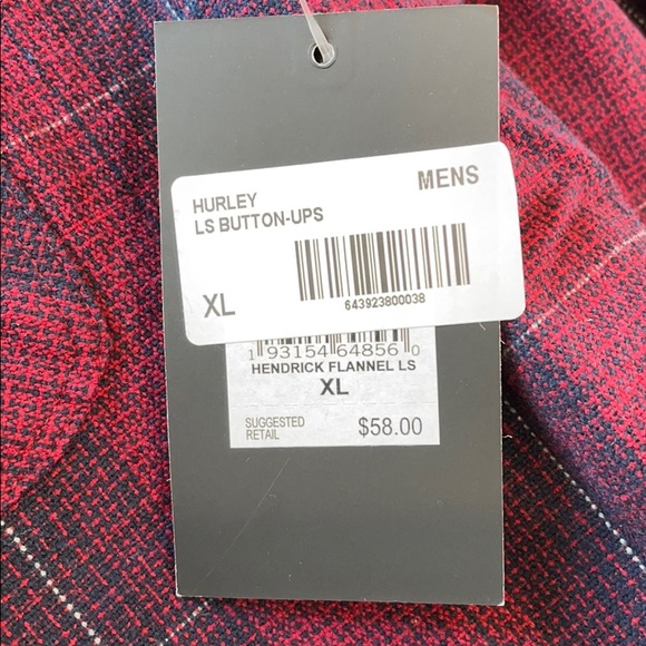 HURLEY Hendricks Flannel Red Large & XL Warm New - Picture 6 of 9